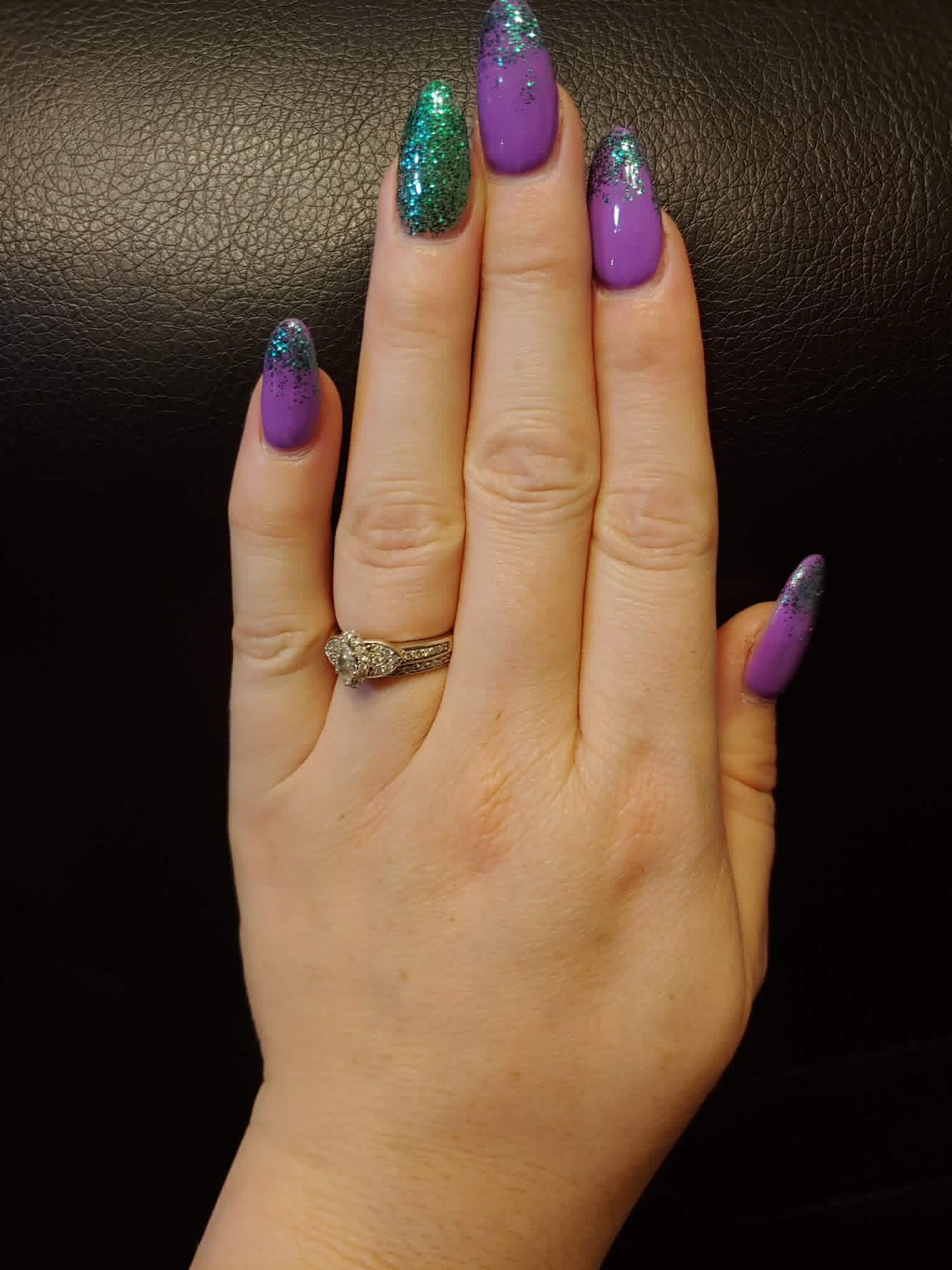 Purple & Green Glitter Tips — Glitter · Nail Art
